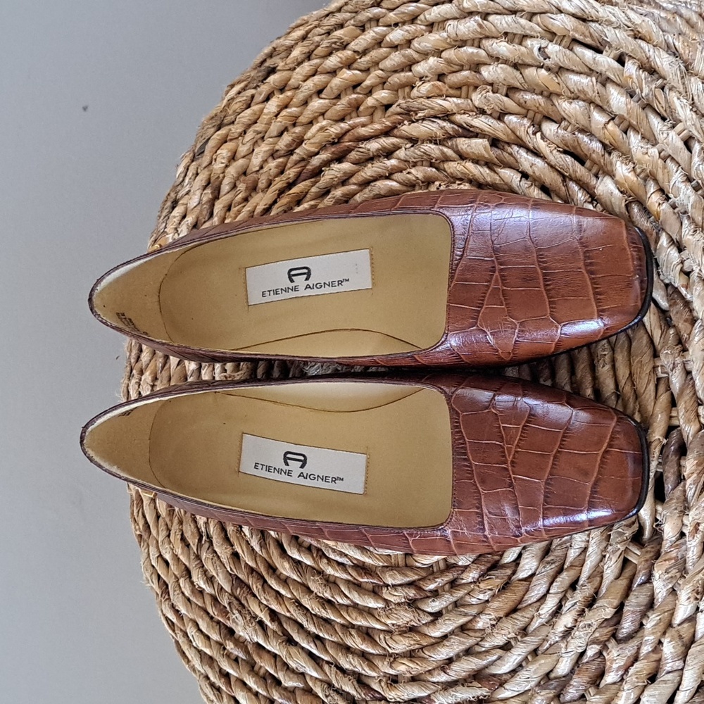 Etienne Aigner Brown Croc-Embossed Heels - Picture 3 of 8